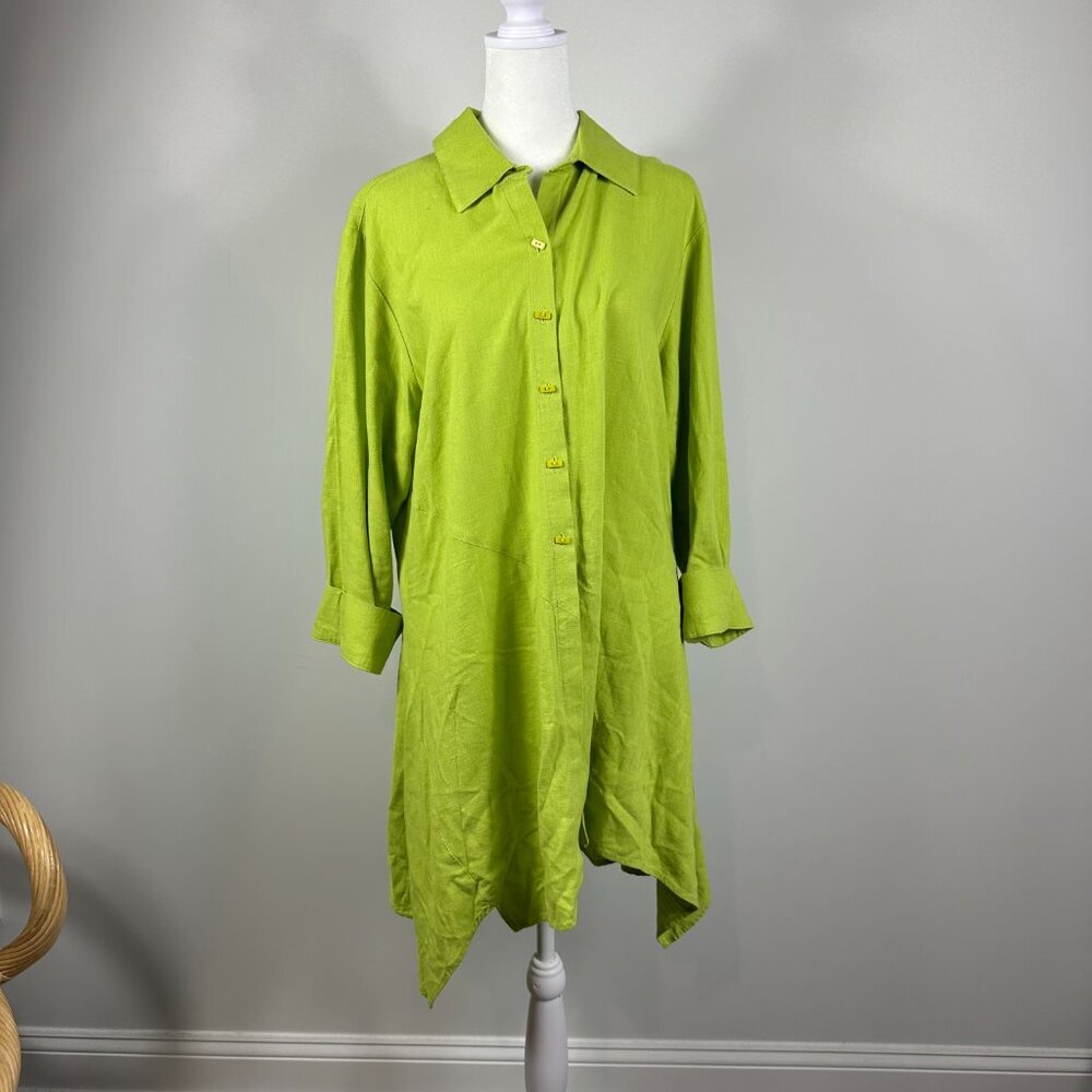 For Cynthia Green Linen Blend Tunic L Asymmetrical Button Down‎ - Picture 6 of 7